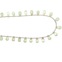 Natural Prehnite Necklace | Pastel Green Drop 10x6mm Briolette Cut Gemstone Beads | 12.5 Inch Handmade Jewelry