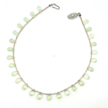 Natural Prehnite Necklace | Pastel Green Drop 10x6mm Briolette Cut Gemstone Beads | 12.5 Inch Handmade Jewelry