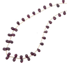 Natural Rhodolite Gemstone Necklace | Briolette Drop 8x5mm Cut Garnet Beads | 16 Inch Unique Birthstone Jewelry