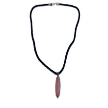 Natural Rhodonite Vertical Bar Gemstone 40mm with Black Twisted Cord Pendant Necklace - Necklace