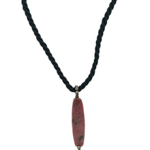 Natural Rhodonite Vertical Bar Gemstone 40mm with Black Twisted Cord Pendant Necklace - Necklace