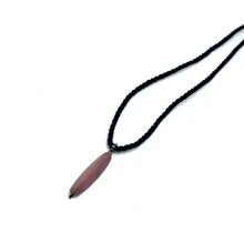 Natural Rhodonite Vertical Bar Gemstone 40mm with Black Twisted Cord Pendant Necklace - Necklace