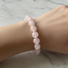Natural Rose Quartz 10mm Ball Bead Bracelet | 7.8 Inch Minimalist Gemstone Jewelry Gift For Her - Bracelet