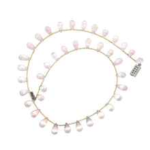 Natural Rose Quartz Drop Necklace | Briolette Cut Gemstone Beads | 15.5 Inch Jewelry for Women - Necklace