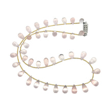 Natural Rose Quartz Drop Necklace | Briolette Cut Gemstone Beads | 15.5 Inch Jewelry for Women - Necklace