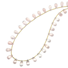 Natural Rose Quartz Drop Necklace | Briolette Cut Gemstone Beads | 15.5 Inch Jewelry for Women - Necklace