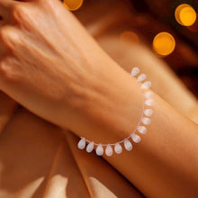 Natural Rose Quartz Gemstone Bracelet | Drop 8x5mm Briolette Cut Gemstone Beads | 7.5 Inch Jewelry for Her - Bracelet
