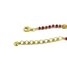 Natural Ruby | 925 Sterling Silver | Faceted Rondelle Beaded Necklace with Golden Charms | 3mm | Burgundy Red | VVS1