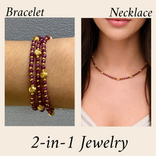 Natural Ruby | 925 Sterling Silver | Faceted Rondelle Beaded Necklace with Golden Charms | 3mm | Burgundy Red | VVS1