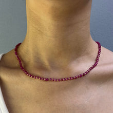 Natural Ruby | 925 Sterling Silver | Faceted Rondelle Beaded Necklace | 4mm | Carmine Red | VVS1 Clarity | 18 Inch