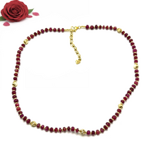 Natural Ruby | 925 Sterling Silver | Faceted Rondelle Beaded Necklace | 4.5mm | Burgundy Red | VVS1 Clarity | 18 Inch