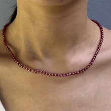 Natural Ruby | 925 Sterling Silver | Faceted Rondelle Beaded Necklace | 4mm | Carmine Red | VVS1 Clarity | 18 Inch