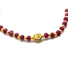Natural Ruby | 925 Sterling Silver | Faceted Rondelle Beaded Necklace with Golden Charms | 3mm | Burgundy Red | VVS1
