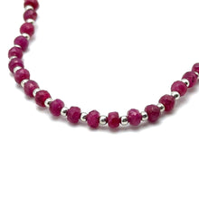 Natural Ruby | 925 Sterling Silver | Faceted Rondelle Beaded Necklace | 4.5mm | Rich Carmine Red | VVS1 Clarity | 18
