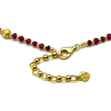 Natural Ruby | 925 Sterling Silver | Faceted Rondelle Beaded Necklace with Golden Charms | 3mm | Burgundy Red | VVS1