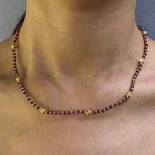 Natural Ruby | 925 Sterling Silver | Faceted Rondelle Beaded Necklace with Golden Charms | 3mm | Burgundy Red | VVS1