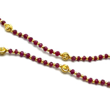 Natural Ruby | 925 Sterling Silver | Faceted Rondelle Beaded Necklace with Golden Charms | 3mm | Burgundy Red | VVS1