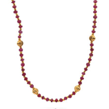 Natural Ruby | 925 Sterling Silver | Faceted Rondelle Beaded Necklace with Golden Charms | 3mm | Burgundy Red | VVS1