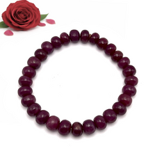 Natural Ruby Bracelet | Smooth 7-9mm Rondelle Beads 29 Pcs 138.16 Carats | Deep Burgundy Red VVS Clarity | Genuine
