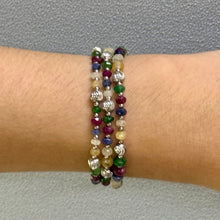 Natural Ruby Emerald Sapphire | 925 Sterling Silver | Faceted Rondelle Beaded Necklace | 4mm | VVS1 Clarity | 18 Inch