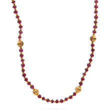 Natural Ruby | 925 Sterling Silver | Faceted Rondelle Beaded Necklace with Golden Charms | 3mm | Burgundy Red | VVS1