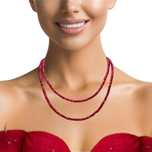 Natural Ruby Matinee Necklace | Rondelle 4mm Faceted Cut Gemstone Beads | 37 Inch July Birthstone Jewelry - Necklace