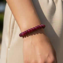Natural Ruby Stretch Bracelet | Smooth 7-8mm Rondelle Beads 29 Pcs 110.30 Carats | Burgundy Red VVS Clarity | July