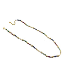 Natural Sapphire Ruby Emerald | 925 Sterling Silver | Faceted Rondelle Beaded Necklace | 4mm | VVS1 Clarity | 18 Inch