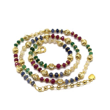 Natural Sapphire Ruby Emerald | 925 Sterling Silver | Faceted Rondelle Beaded Necklace | 4mm | VVS1 Clarity | 18 Inch