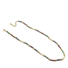 Natural Sapphire Ruby Emerald | 925 Sterling Silver | Faceted Rondelle Beaded Necklace | 4mm | VVS1 Clarity | 18 Inch