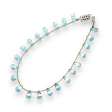 Natural Sky Blue Topaz Gemstone Bracelet | Briolette Drop 8x5mm Cut Gemstone Beads | 8.5 Inch December Birthstone