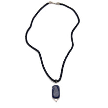 Natural Sodalite Gemstone 24mm Bar Shape Pendant with Black Twisted Cord Unisex Necklace Timeless Everyday Styling
