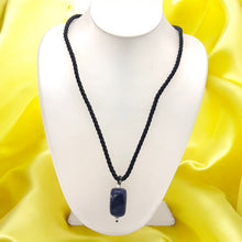 Natural Sodalite Gemstone 24mm Bar Shape Pendant with Black Twisted Cord Unisex Necklace Timeless Everyday Styling