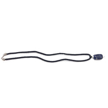 Natural Sodalite Gemstone 24mm Bar Shape Pendant with Black Twisted Cord Unisex Necklace Timeless Everyday Styling