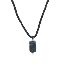 Natural Sodalite Gemstone 24mm Bar Shape Pendant with Black Twisted Cord Unisex Necklace Timeless Everyday Styling