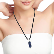 Natural Sodalite Gemstone 26mm Fancy Shape with Black Twisted Cord Pendant Necklace Poet’s Stone Unisex Jewelry