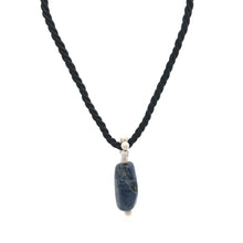 Natural Sodalite Gemstone 26mm Fancy Shape with Black Twisted Cord Pendant Necklace Poet’s Stone Unisex Jewelry