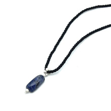 Natural Sodalite Gemstone 26mm Fancy Shape with Black Twisted Cord Pendant Necklace Poet’s Stone Unisex Jewelry