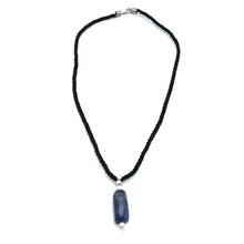 Natural Sodalite Gemstone 26mm Fancy Shape with Black Twisted Cord Pendant Necklace Poet’s Stone Unisex Jewelry
