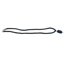 Natural Sodalite Gemstone Pendant Necklace 21mm Bar Shape Smooth Luster with Black Twisted Cord Worn For Powerful
