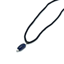 Natural Sodalite Gemstone Pendant Necklace 21mm Bar Shape Smooth Luster with Black Twisted Cord Worn For Powerful