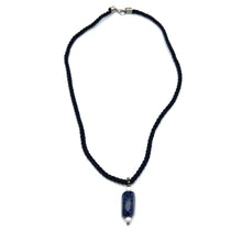 Natural Sodalite Gemstone Pendant Necklace 21mm Bar Shape Smooth Luster with Black Twisted Cord Worn For Powerful
