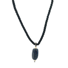 Natural Sodalite Gemstone Pendant Necklace 21mm Bar Shape Smooth Luster with Black Twisted Cord Worn For Powerful