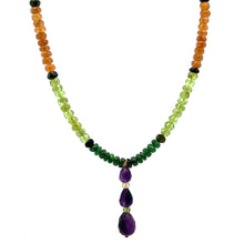 Spessartite Garnet Natural, Peridot, Tsavorite, Black Tourmaline, and Amethyst Necklace