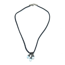 Natural Swiss Blue Topaz Gemstone 10mm Drop Shape Pendant With Black Twisted Cord Necklace Associated With Clarity Calm