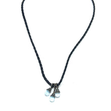 Natural Swiss Blue Topaz Gemstone 10mm Drop Shape Pendant With Black Twisted Cord Necklace Associated With Clarity Calm