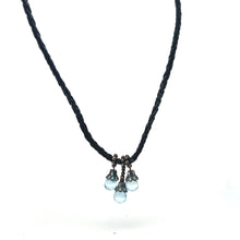 Natural Swiss Blue Topaz Gemstone 10mm Drop Shape Pendant With Black Twisted Cord Necklace Associated With Clarity Calm