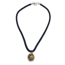 Natural Tiger’s Eye Gemstone 18mm Ball With Black Twisted Cord Pendant Necklace Known For Confidence Strength