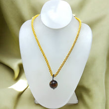 Natural Tiger’s Eye Gemstone 18mm Ball With Handcrafted Yellow Twisted Cord Pendant Necklace Associated With Courage