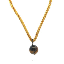 Natural Tiger’s Eye Gemstone 18mm Ball With Handcrafted Yellow Twisted Cord Pendant Necklace Associated With Courage